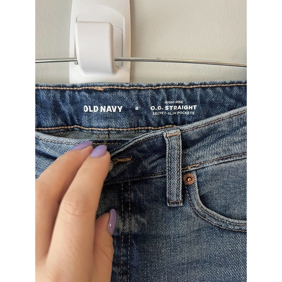 Old Navy Womens Straight Leg Mom’s Jeans Blue Whiskered High Rise Size 8 NWT - Picture 7 of 7